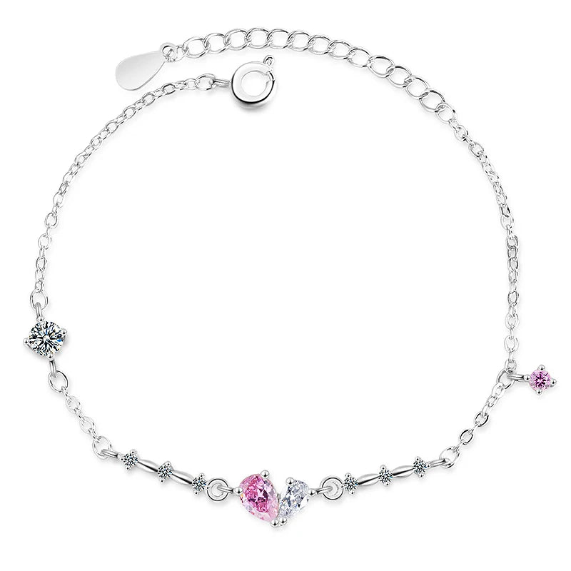 925 Silver Bracelet Water Drop Zircon Gemstone for Women Wedding