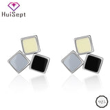 925 Silver Earrings Square Shape Stud Ornament Wedding Gift