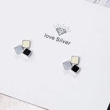 925 Silver Earrings Square Shape Stud Ornament Wedding Gift