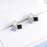 925 Silver Earrings Square Shape Stud Ornament Wedding Gift