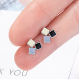 925 Silver Earrings Square Shape Stud Ornament Wedding Gift