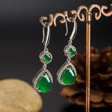925 Silver Water Drop Green Chalcedony Earrings