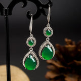 925 Silver Water Drop Green Chalcedony Earrings