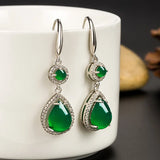 925 Silver Water Drop Green Chalcedony Earrings