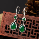 925 Silver Water Drop Green Chalcedony Earrings