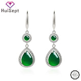925 Silver Water Drop Green Chalcedony Earrings