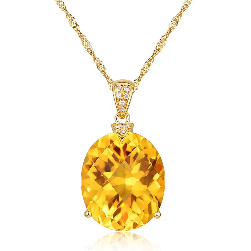 925 Silver Necklace with Oval Citrine Zircon Gemstone Pendant