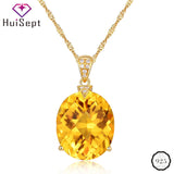 925 Silver Necklace with Oval Citrine Zircon Gemstone Pendant
