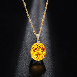 925 Silver Necklace with Oval Citrine Zircon Gemstone Pendant