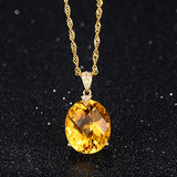 925 Silver Necklace with Oval Citrine Zircon Gemstone Pendant