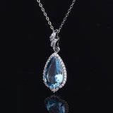 925 Silver Necklace Water Drop Shape Sapphire Pendant Wedding Gift