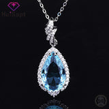 925 Silver Necklace Water Drop Shape Sapphire Pendant Wedding Gift