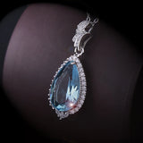 925 Silver Necklace Water Drop Shape Sapphire Pendant Wedding Gift