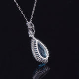 925 Silver Necklace Water Drop Shape Sapphire Pendant Wedding Gift
