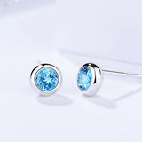 925 Silver Round Sapphire Stud Earrings for Women