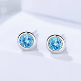 925 Silver Round Sapphire Stud Earrings for Women