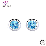 925 Silver Round Sapphire Stud Earrings for Women