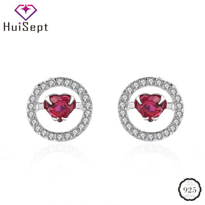 Ruby Zircon Sterling Silver Stud Earrings for Women