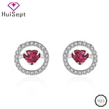 Ruby Zircon Sterling Silver Stud Earrings for Women