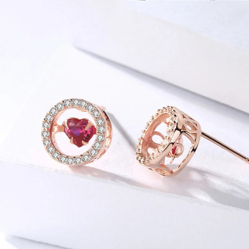 Ruby Zircon Sterling Silver Stud Earrings for Women
