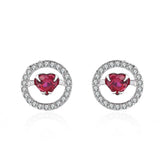 Ruby Zircon Sterling Silver Stud Earrings for Women