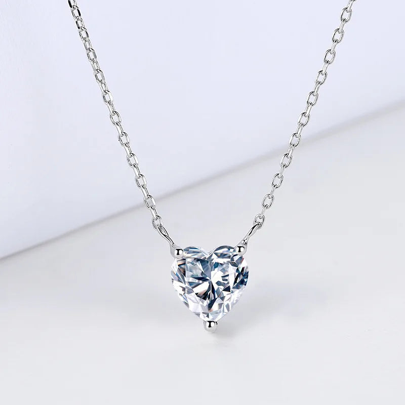 Heart Zircon Gemstone Charm Necklace 925 Silver Jewelry Women Wedding