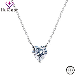 Heart Zircon Gemstone Charm Necklace 925 Silver Jewelry Women Wedding