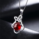 925 Silver Necklace with Ruby Emerald Gemstone Pendant