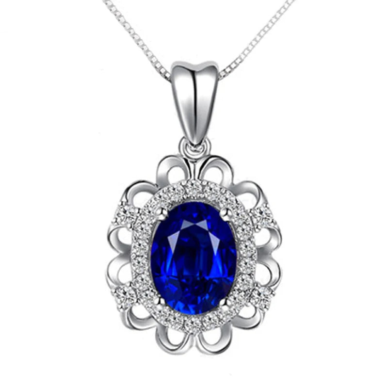 925 Silver Necklace with Oval Ruby Zircon Pendant for Wedding Party