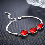Women Silver Bracelet Oval Emerald Ruby Wedding Gift