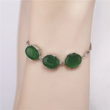 Women Silver Bracelet Oval Emerald Ruby Wedding Gift