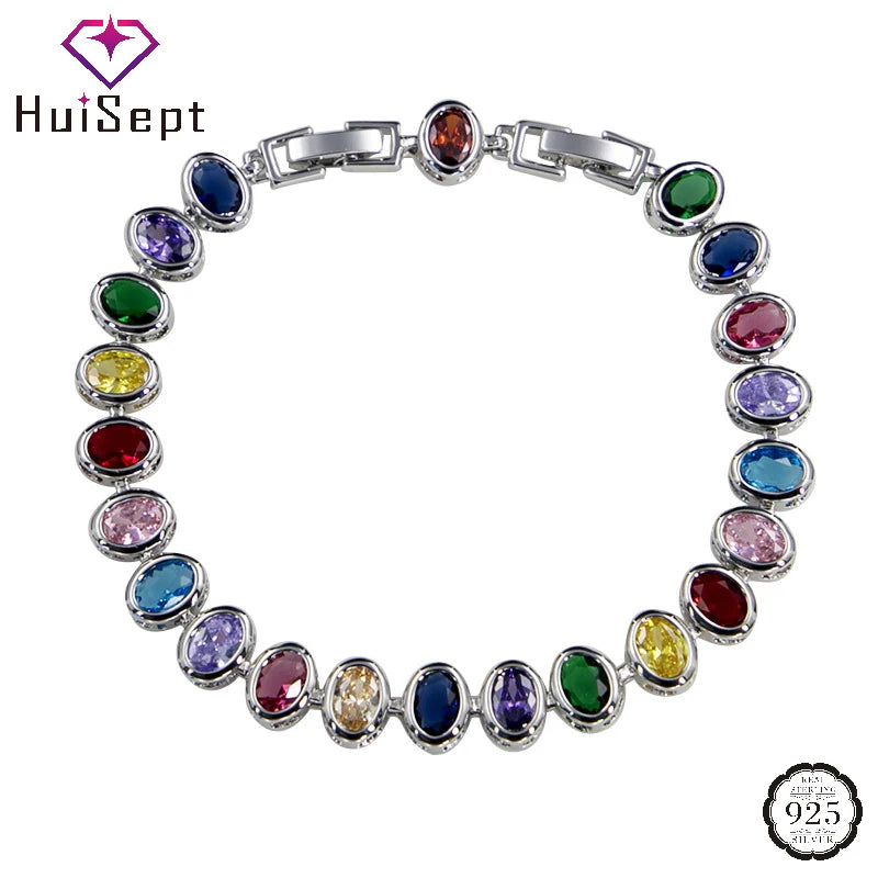 Colorful Bracelet 925 Silver with Zircon Gemstone for Women Wedding