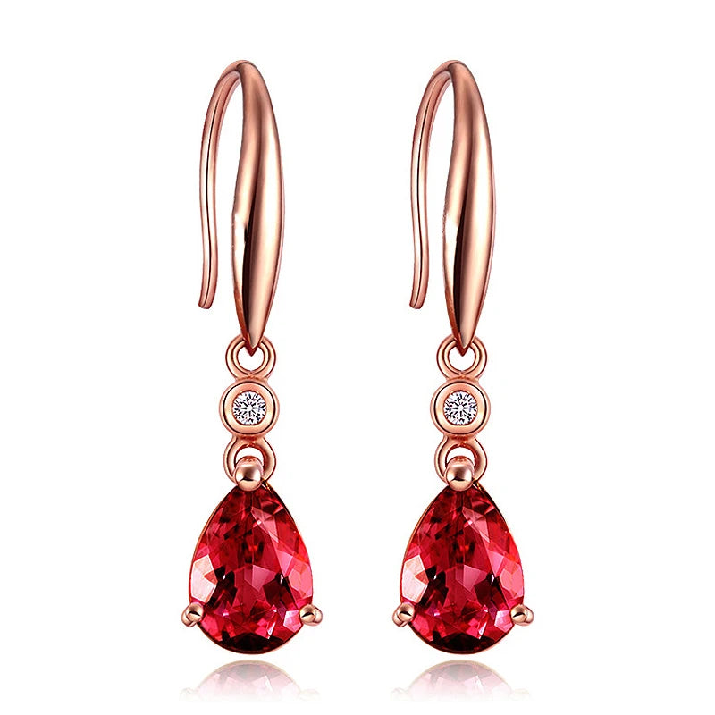 925 Silver Water Drop Ruby Gemstone Earrings