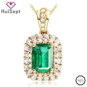 925 Silver Necklace Emerald Zircon Gemstone Pendant for Women