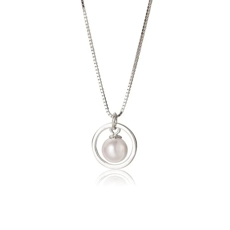 925 Silver Necklace Women Pearl Pendant Wedding Gift