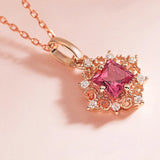 925 Silver Necklace with Square Ruby Zircon Pendant
