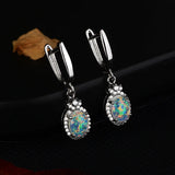 925 Silver Opal Zircon Gemstone Drop Earrings for Women