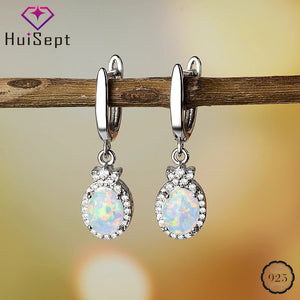 925 Silver Opal Zircon Gemstone Drop Earrings for Women