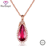 Water Drop Shape Ruby Zircon Pendant Necklace for Women Wedding