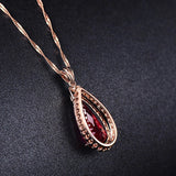 Water Drop Shape Ruby Zircon Pendant Necklace for Women Wedding
