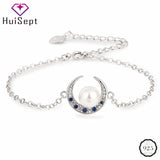 Moon Shaped 925 Silver Bracelet with Gemstones