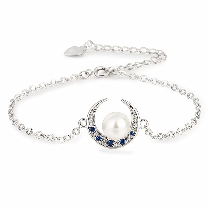 Moon Shaped 925 Silver Bracelet with Gemstones