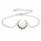 Moon Shaped 925 Silver Bracelet with Gemstones