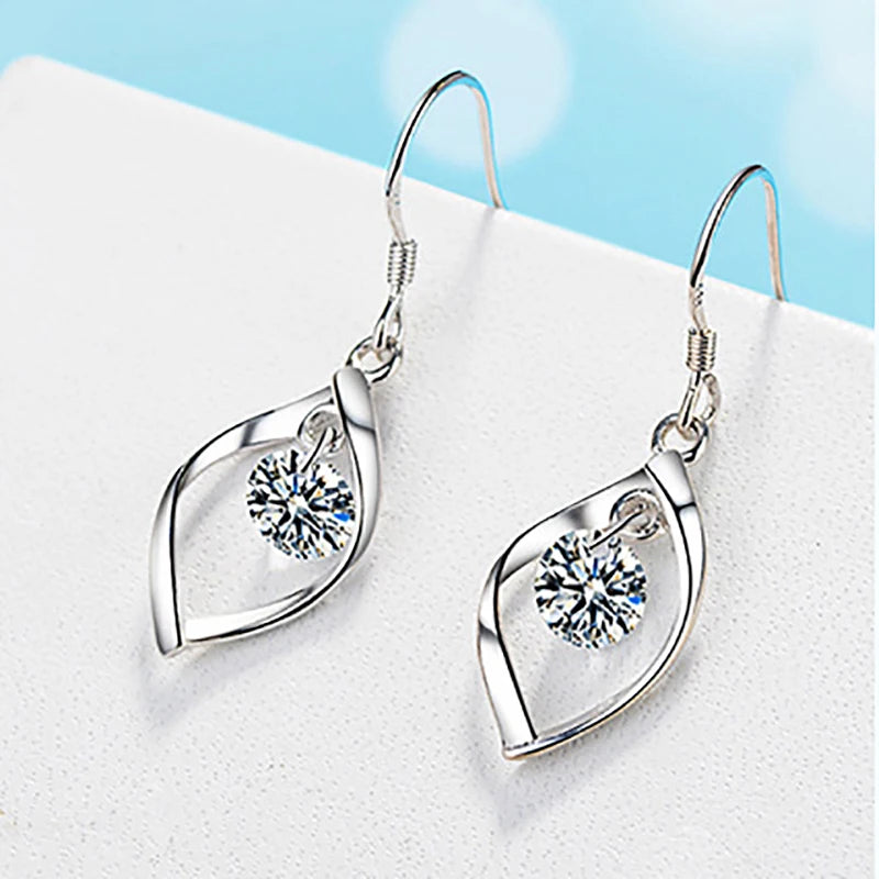 925 Silver Zircon Drop Earrings for Wedding Party