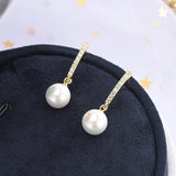925 Silver Pearl Zircon Drop Earrings Wedding 6-8mm