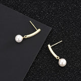 925 Silver Pearl Zircon Drop Earrings Wedding 6-8mm
