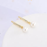 925 Silver Pearl Zircon Drop Earrings Wedding 6-8mm