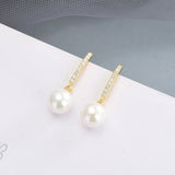 925 Silver Pearl Zircon Drop Earrings Wedding 6-8mm