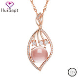 925 Silver Necklace Rose Quartz Zircon Pendant Women Party Gift