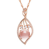 925 Silver Necklace Rose Quartz Zircon Pendant Women Party Gift